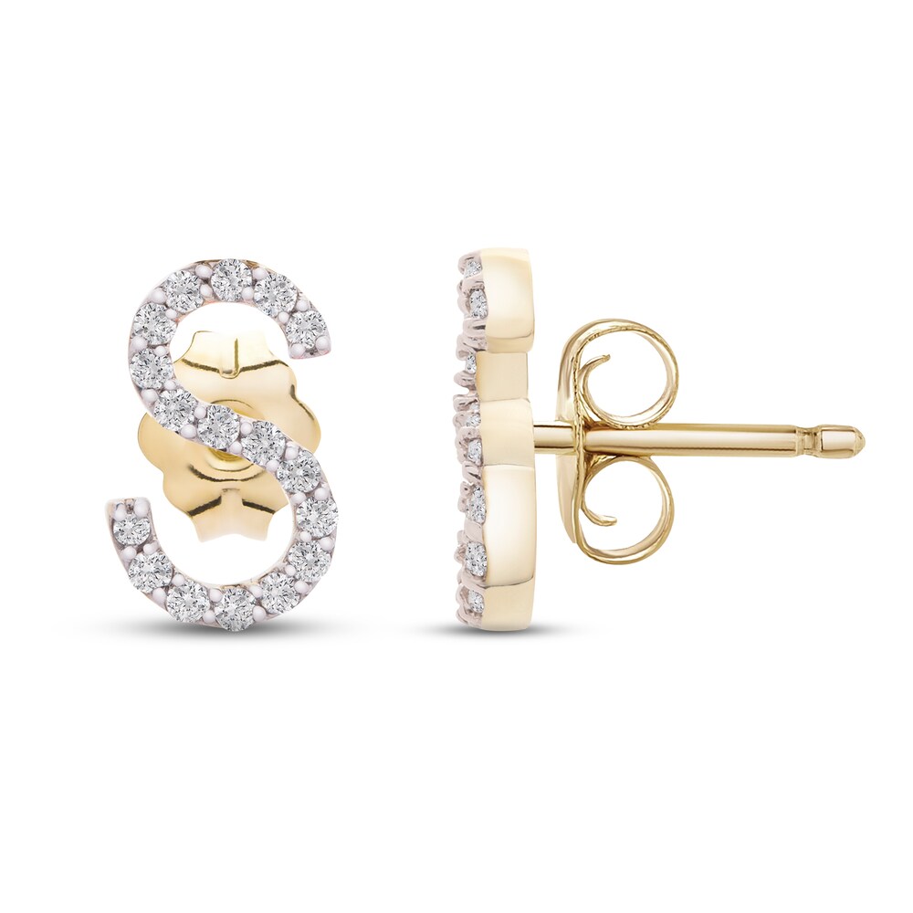 Diamond Letter S Earrings 1/10 ct tw Round 10K Yellow Gold l4u0jCac