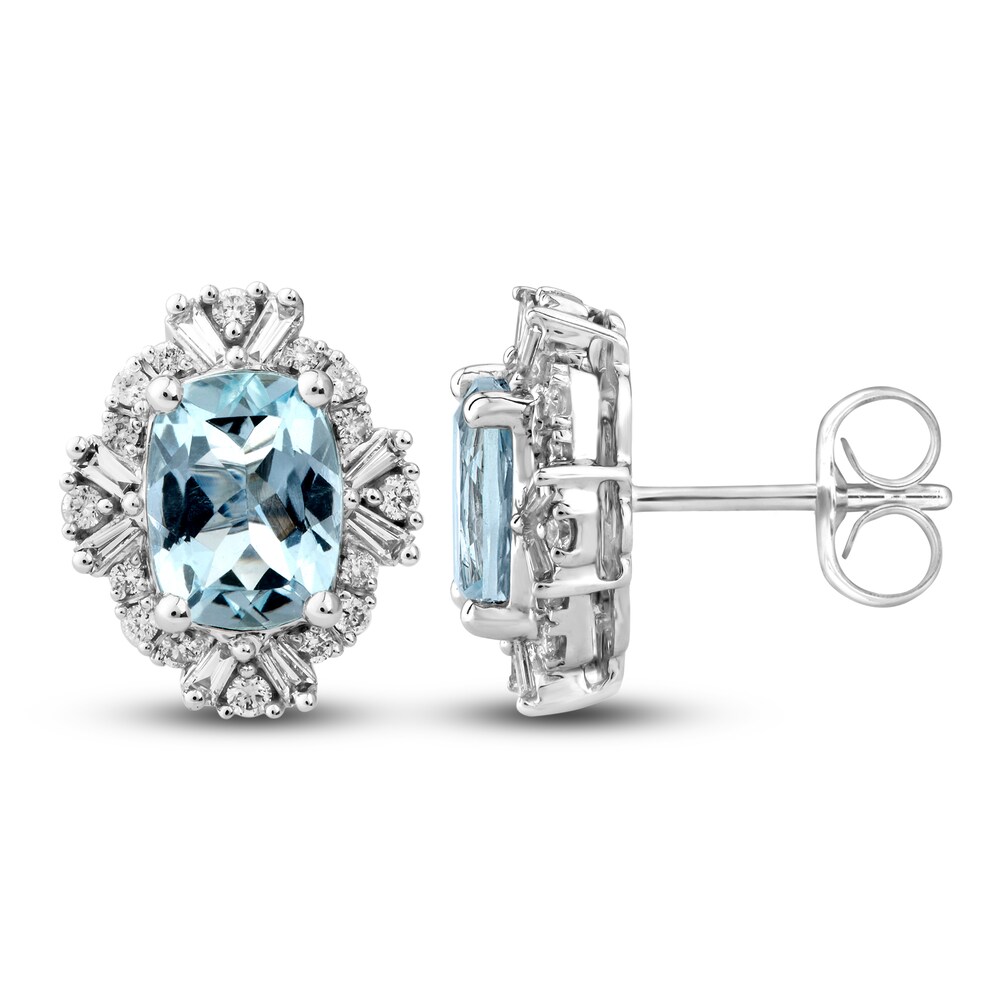 Natural Aquamarine Stud Earrings 3/8 ct tw Diamonds 10K White Gold l5xTR312