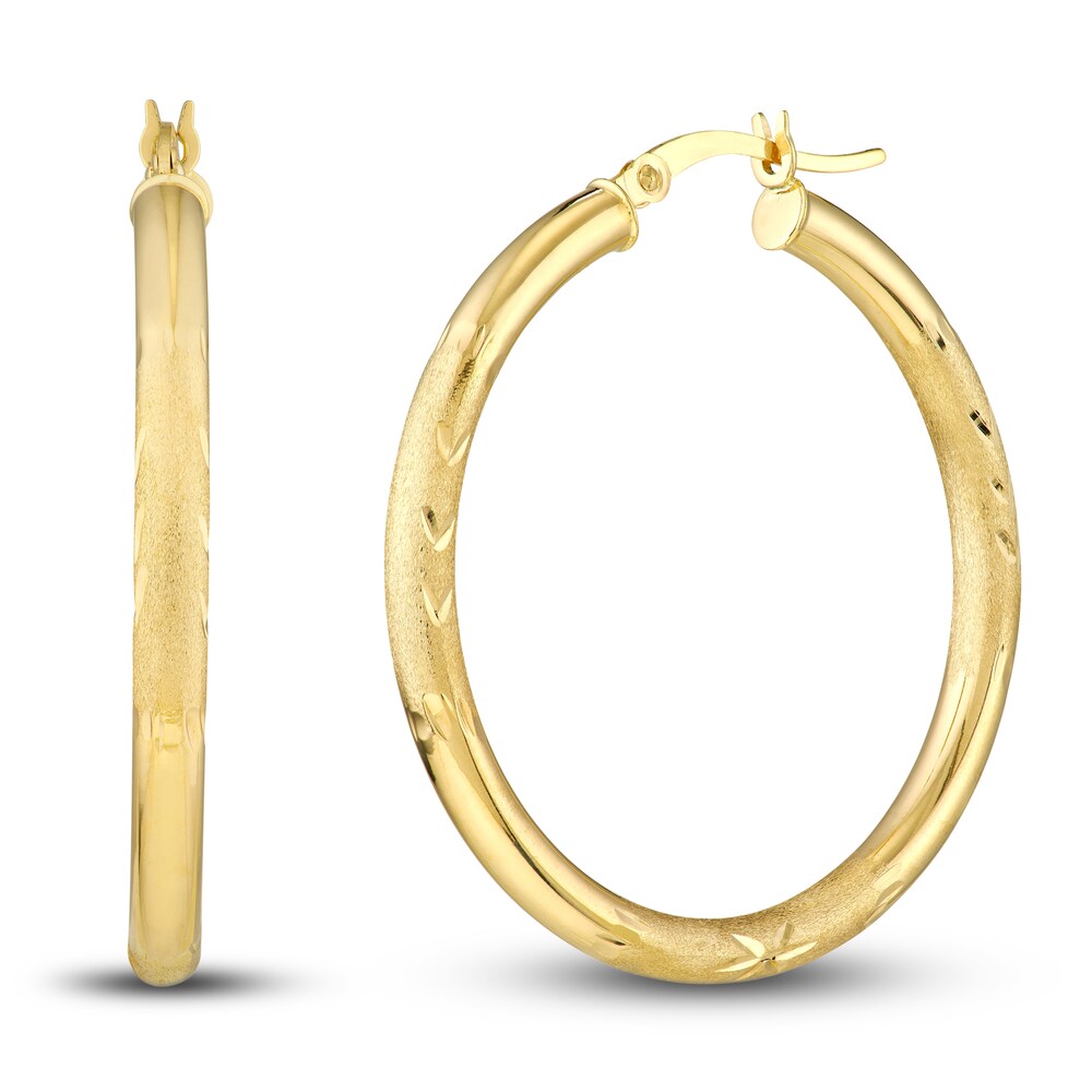 Diamond-Cut Floral Hoop Earrings 14K Yellow Gold 35mm lIL309Zo [lIL309Zo]