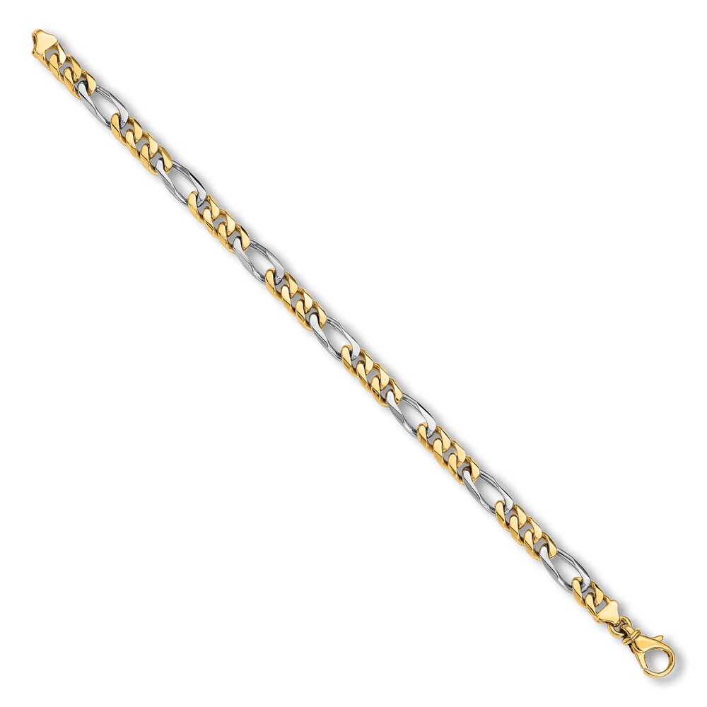 Men\'s High-Polish Figaro Link Bracelet 14K Two-Tone Gold 8\" lKBO32gr