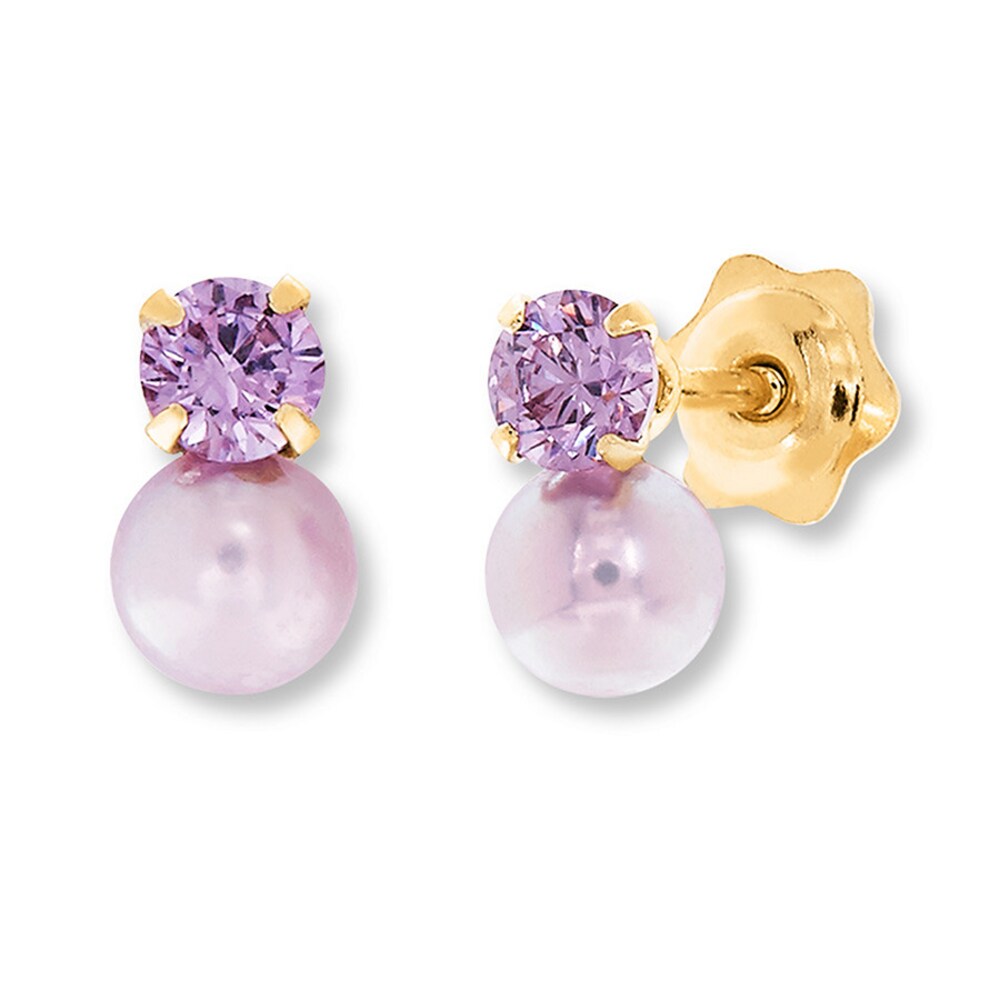 Children\'s Earrings Cultured Pearl & Amethyst 14K Yellow Gold lToJNzyF