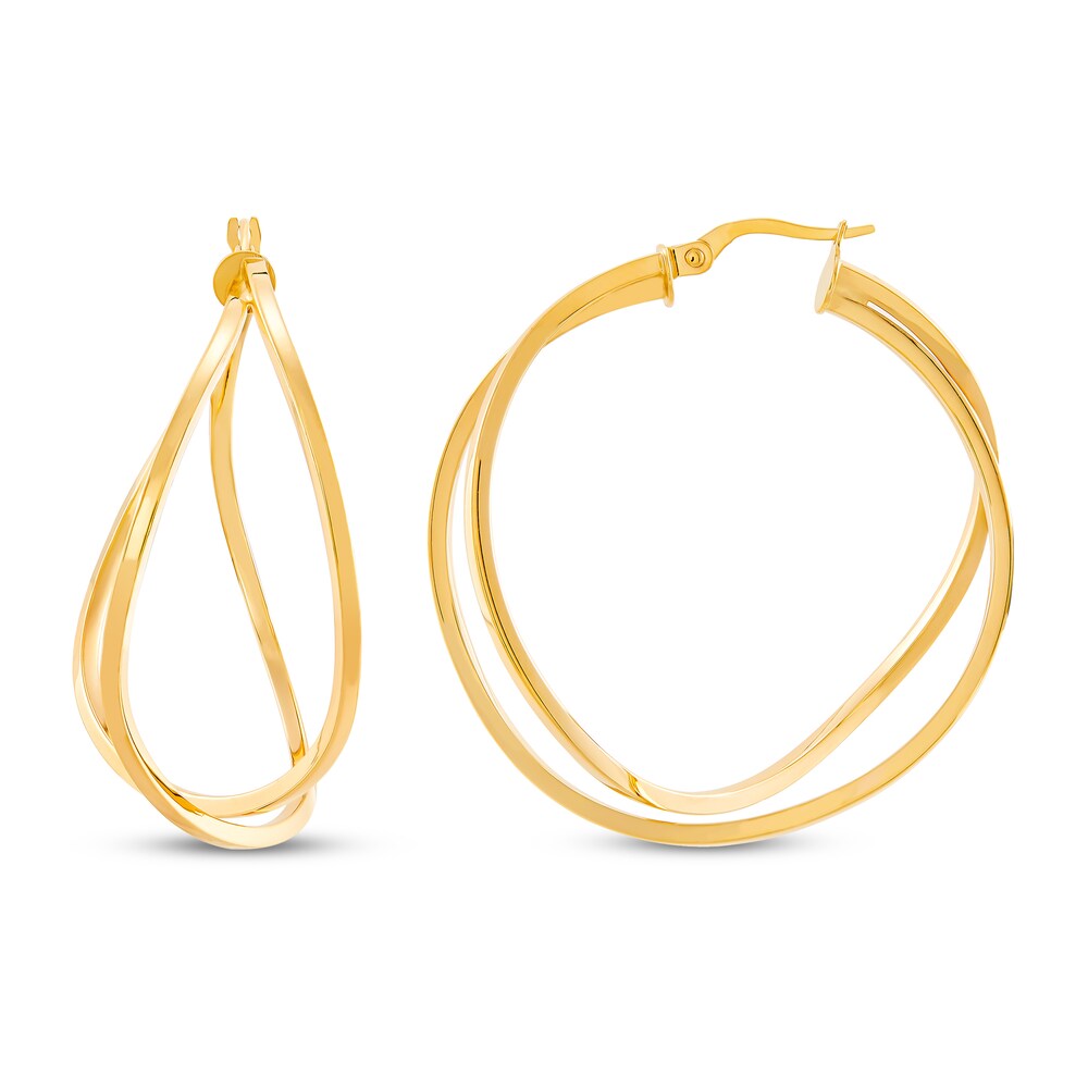 Italia D\'Oro Curved Crossover Hoop Earrings 14K Yellow Gold lpx5eQba