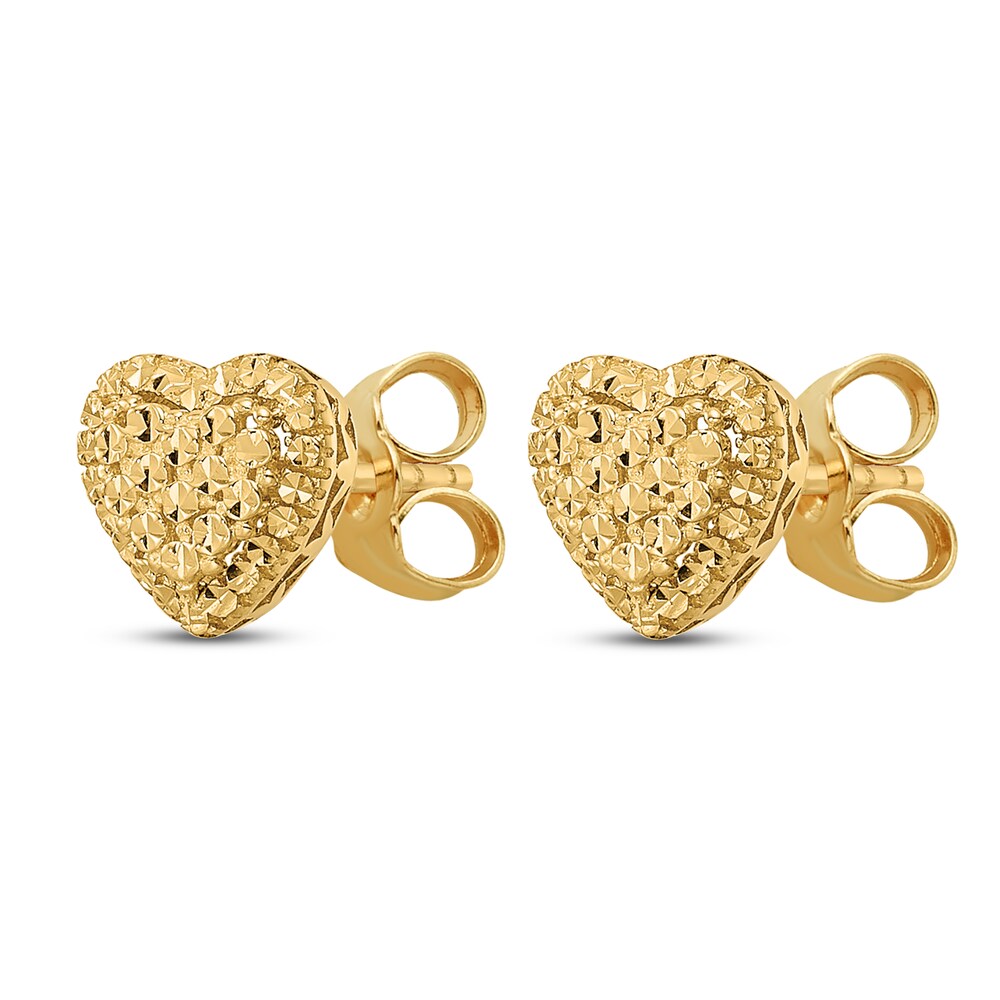 Diamond-cut Heart Stud Earrings 14K Yellow Gold m1xAJFOI