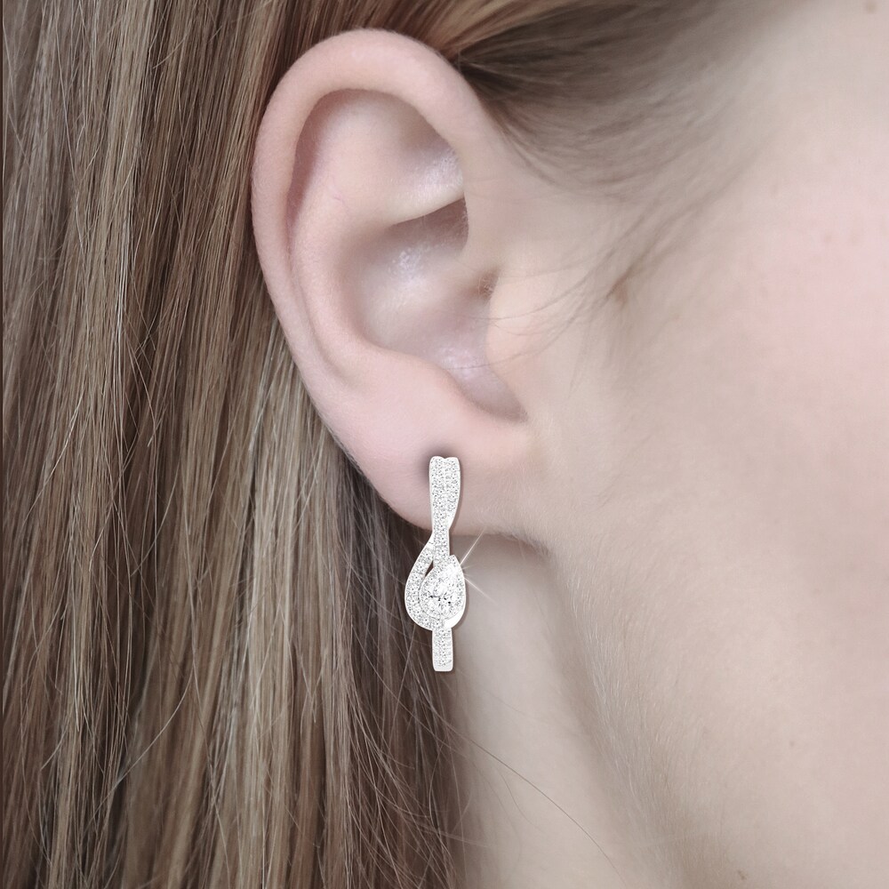 Diamond Treble Clef Hoop Earrings 1 ct tw Pear 14K White Gold m3k9cmKG