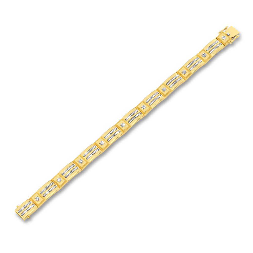 Men\'s Diamond Bracelet 2-3/4 ct tw Round/Baguette 10K Yellow Gold 8.5\" m4ABuHYt