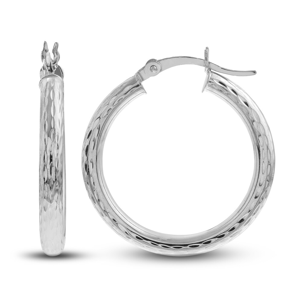 Diamond-Cut Round Hoop Earrings 14K White Gold 25mm m4CpAKDo