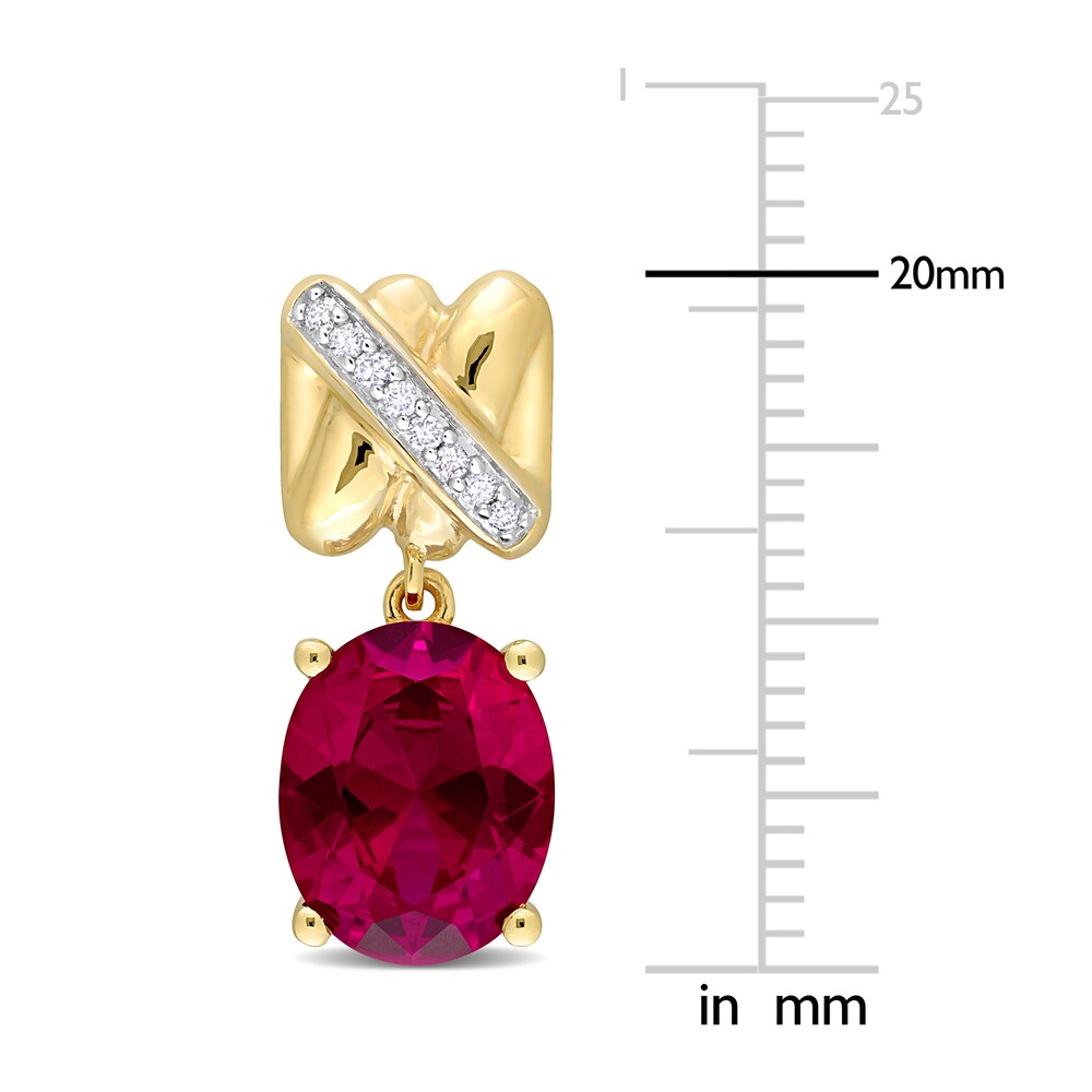 Lab-Created Ruby Earrings 1/15 Diamonds 14K Yellow Gold m9WDVP1m