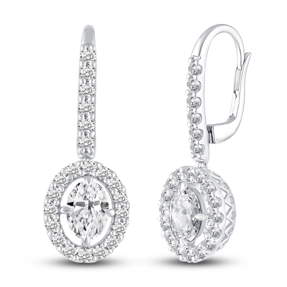Certified Lab-Created Diamond Halo Dangle Earrings 2-1/2 ct tw Oval/Round 14K White Gold mXoThvg3 [mXoThvg3]