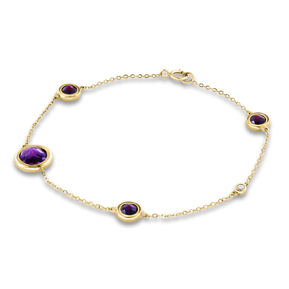 LALI Jewels Natural Amethyst and Rhodolite Garnet Bracelet Diamond Accents 14K Yellow Gold 7\" mf7OOows