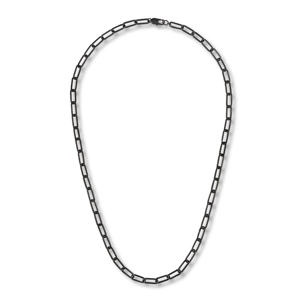 Paperclip Chain Necklace/ Set Black Ion-Plated Stainless Steel 18\" mgYE6Y6C