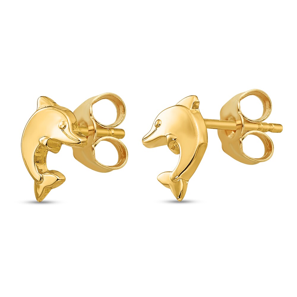 Dolphin Post Earrings 14K Yellow Gold mt07Yu5y