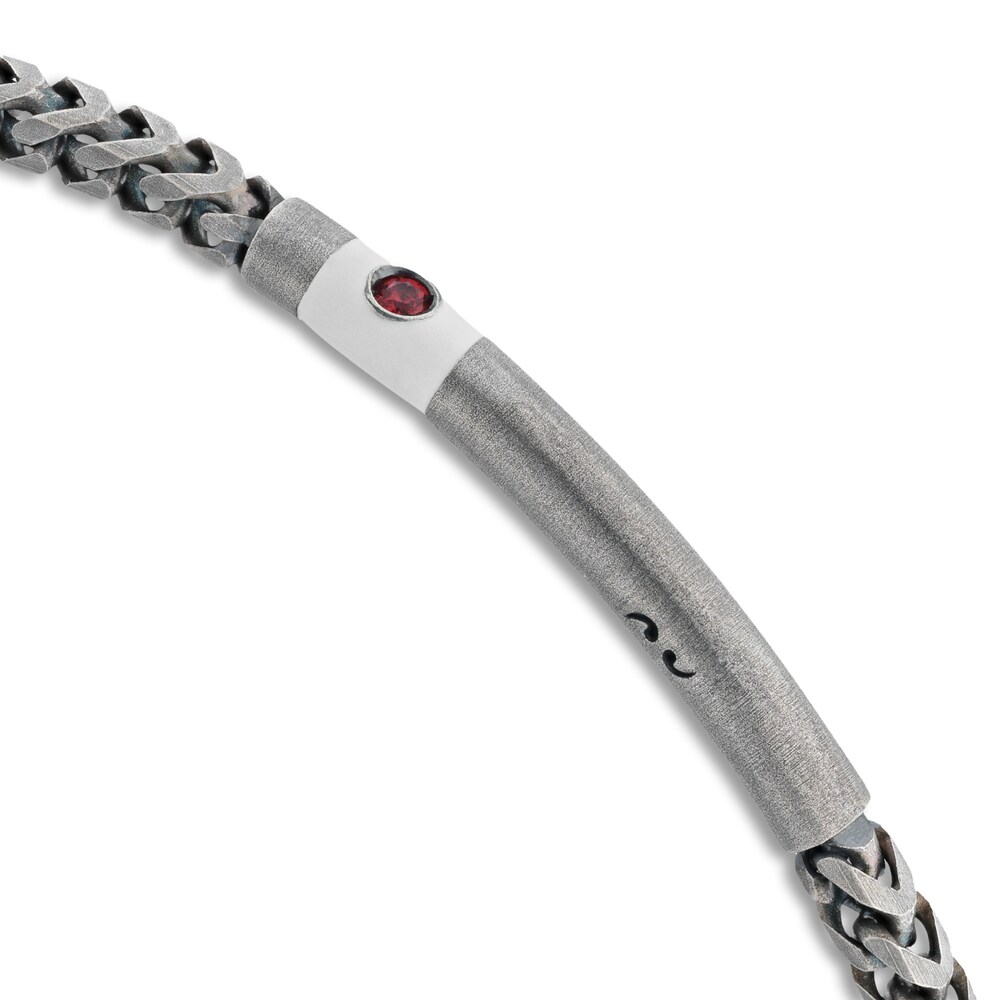 Marco Dal Maso Men\'s Natural Red Sapphire Bracelet Ivory Enamel Sterling Silver 8\" mwZF79zK