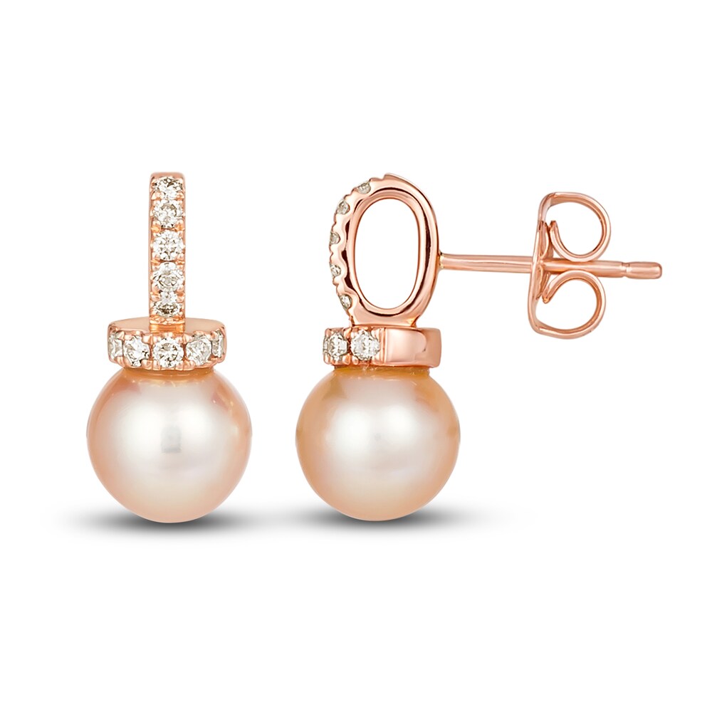 Le Vian Cultured Freshwater Pearl Earrings 1/6 ct tw Diamonds 14K Strawberry Gold nAvbkWQV