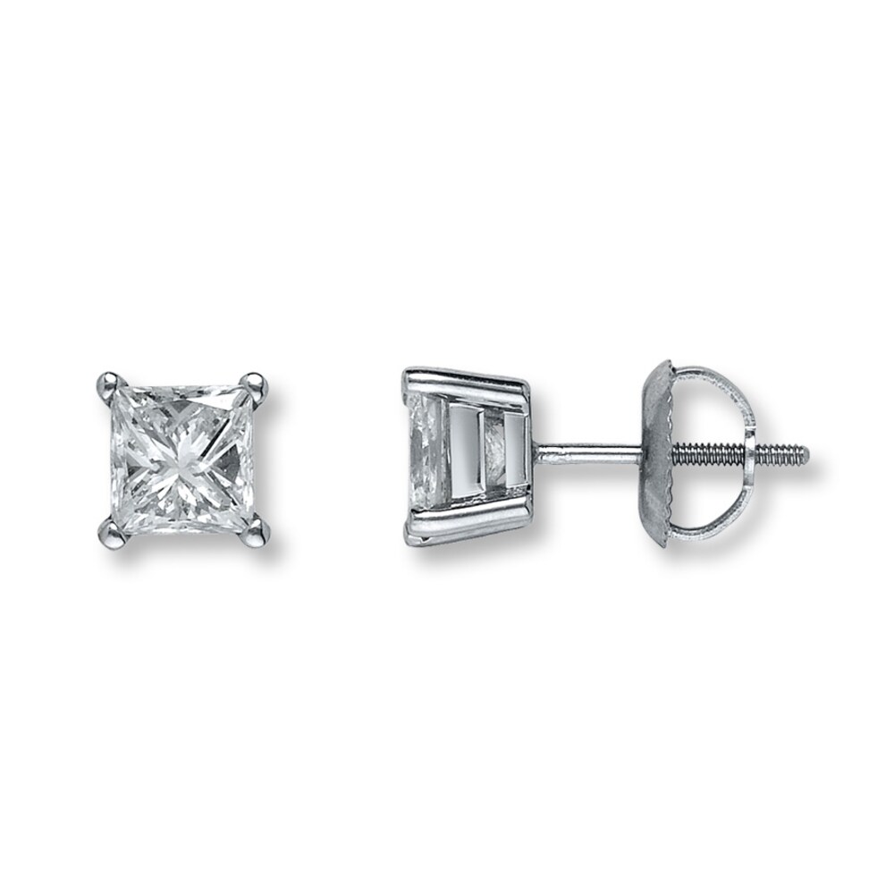 Certified Diamonds 1-1/2 ct tw Princess 18K White Gold Earrings (I1/I) nHpUHG9n