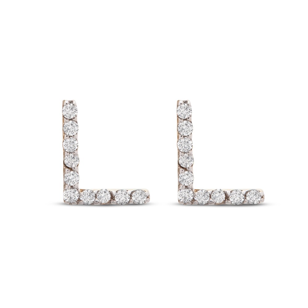 Diamond Letter L Earrings 1/10 ct tw Round 10K Yellow Gold nNDzRrHr