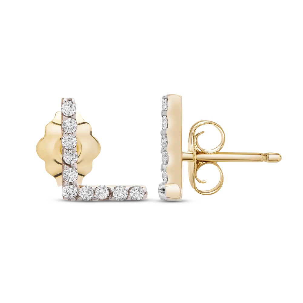 Diamond Letter L Earrings 1/10 ct tw Round 10K Yellow Gold nNDzRrHr