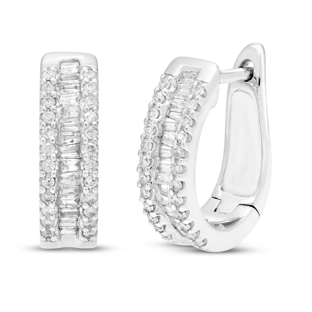 Diamond Hoop Earrings 1/4 ct tw Round/Baguette 10K White Gold nRbGSJGf [nRbGSJGf]