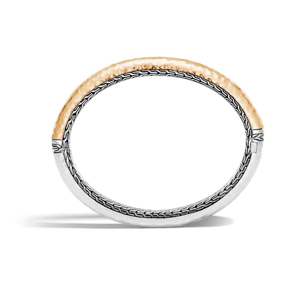 John Hardy Chain 8.5MM Hinged Bangle, Silver, Hammered 18K Gold, Small nhptDZ1Y