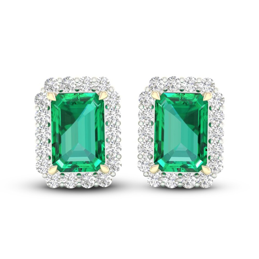 Lab-Created Emerald & Lab-Created White Sapphire Stud Earrings 10K Yellow Gold nqm1LJZV