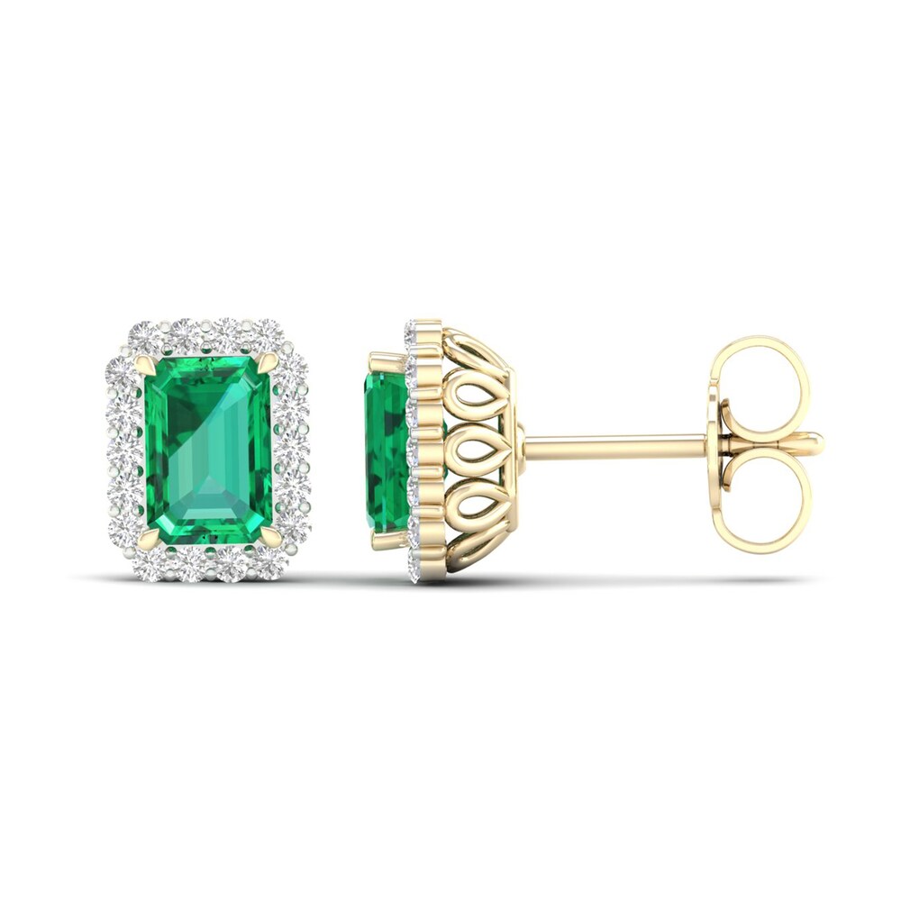 Lab-Created Emerald & Lab-Created White Sapphire Stud Earrings 10K Yellow Gold nqm1LJZV