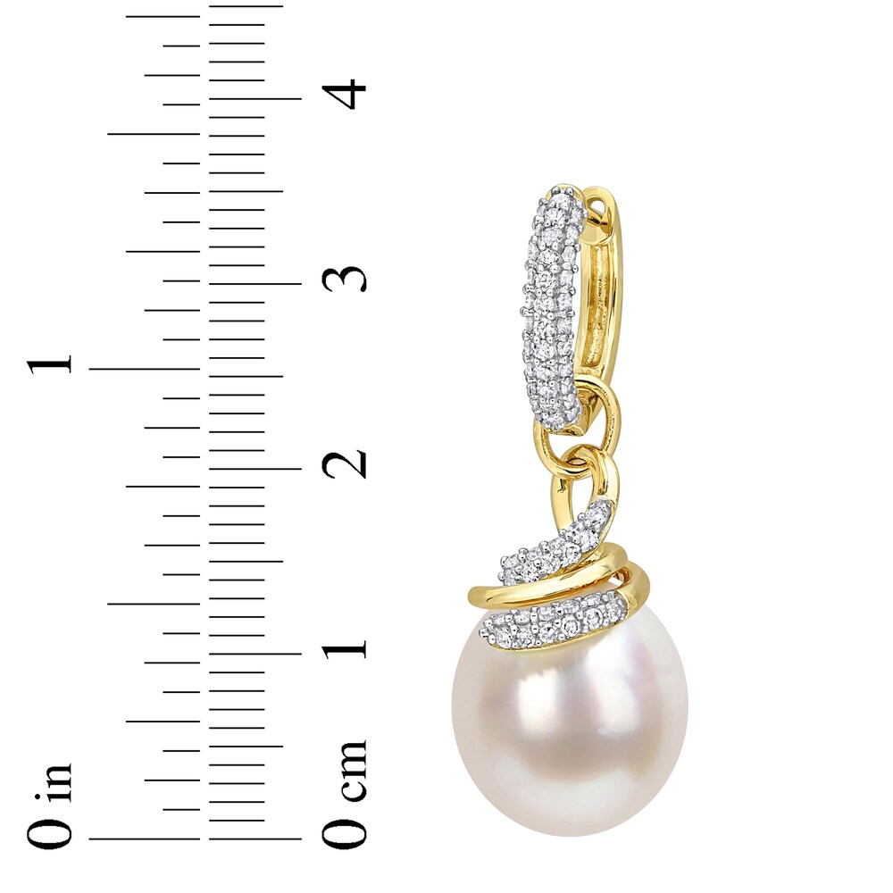 Cultured South Sea Pearl Dangle Earrings 1/2 ct tw Round 14K Yellow Gold nvwq4dGw