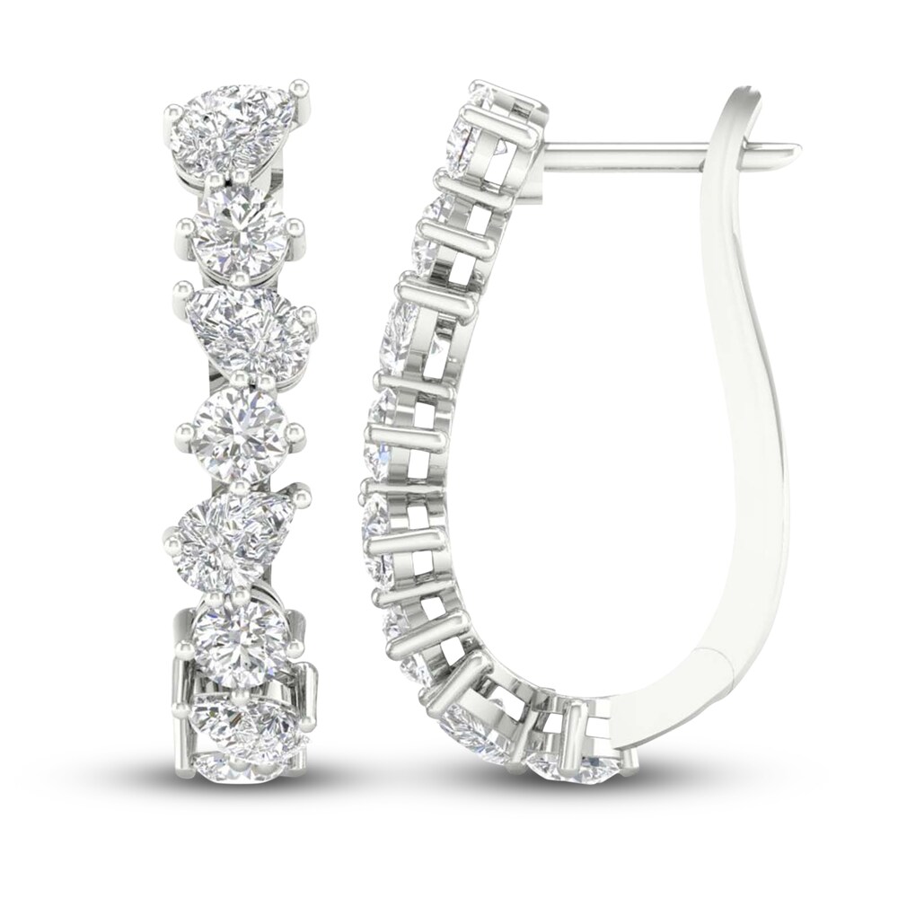 Lab-Created Diamond Hoop Earrings 3-1/5 ct tw Pear/Round 14K White Gold otjWbHoD