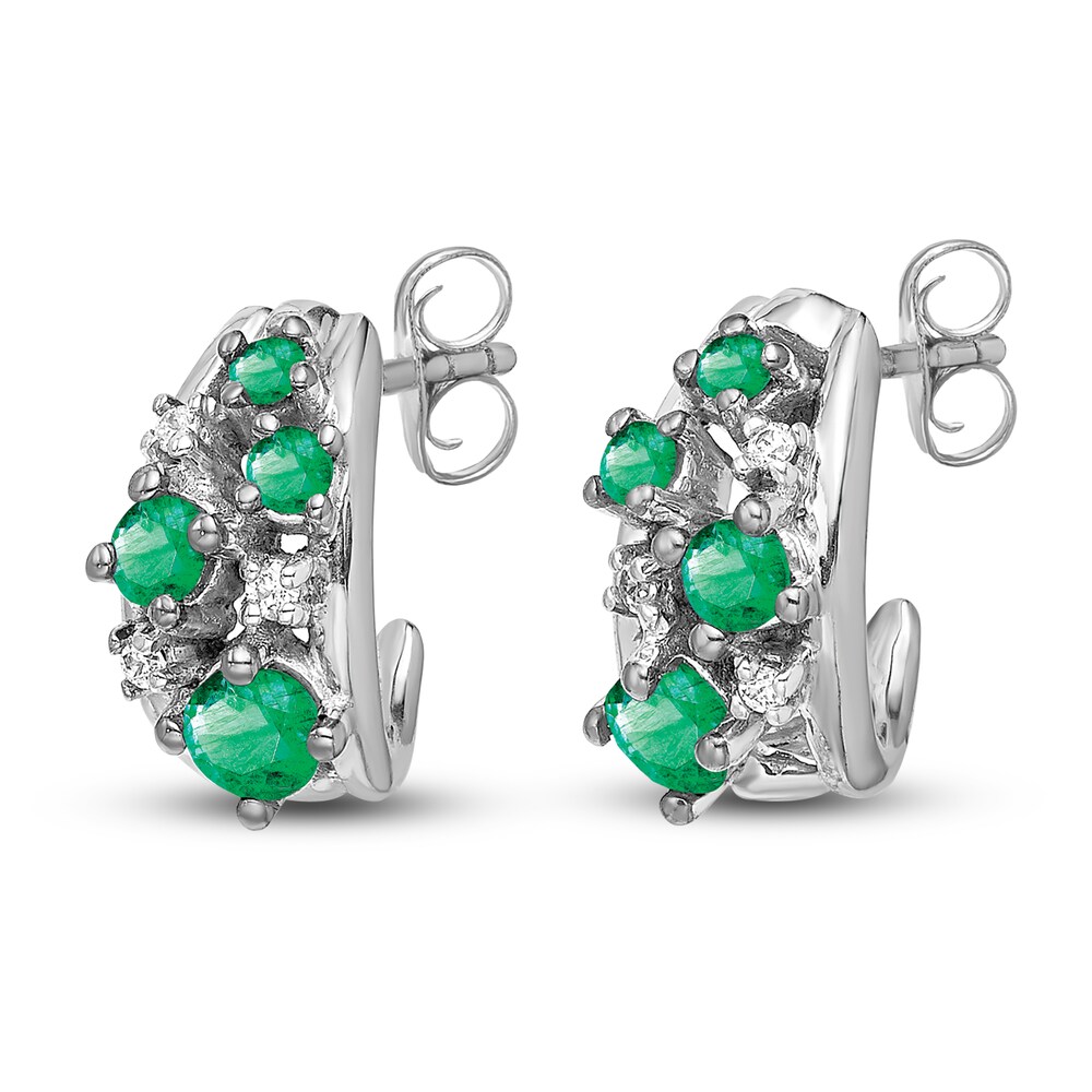 Natural Emerald Stud Earrings 1/20 ct tw Diamonds 14K White Gold p4Z4cjBm