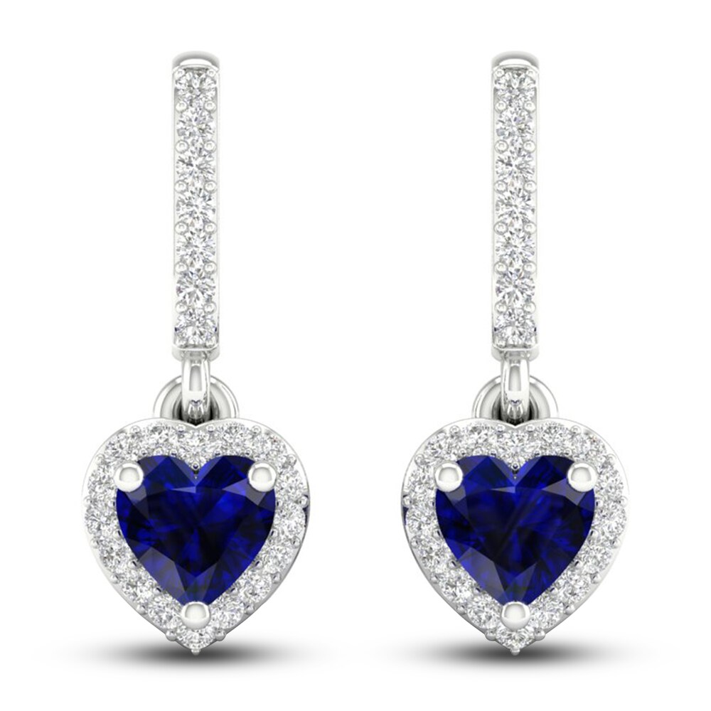 Natural Blue Sapphire Earrings 1/8 ct tw Diamonds 14K White Gold pHmJ9Fzd [pHmJ9Fzd]