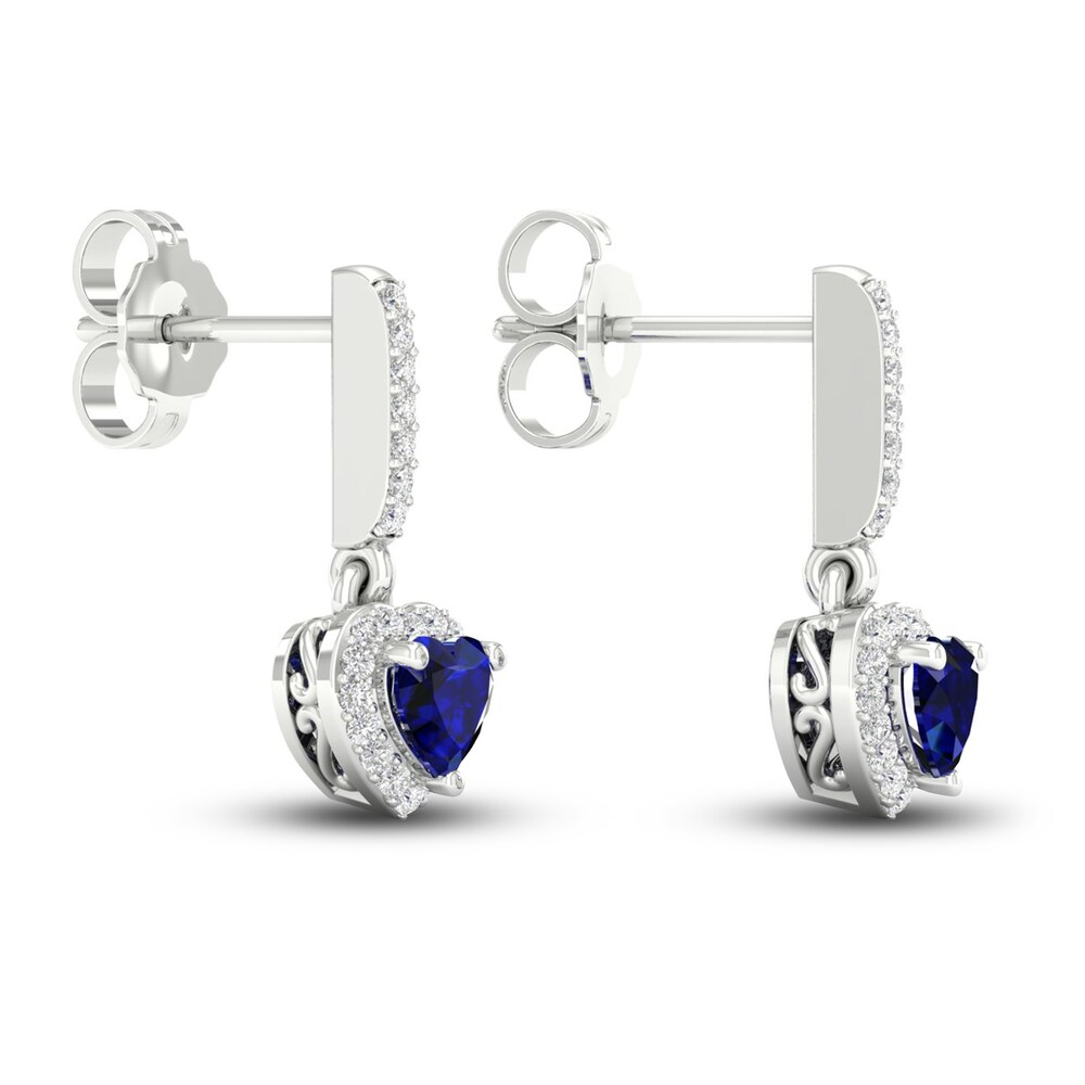Natural Blue Sapphire Earrings 1/8 ct tw Diamonds 14K White Gold pHmJ9Fzd