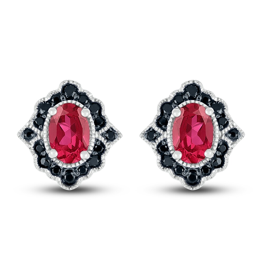 Lab-Created Ruby & Natural Black Spinel Stud Earrings Sterling Silver pQq7aaC4