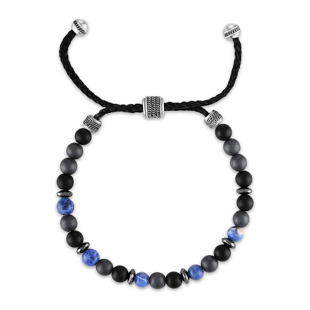 1933 by Esquire Men\'s Natural Sodalite, Natural Hematite & Natural Black Onyx Bolo Bead Bracelet Sterling Silver pRENdm4K