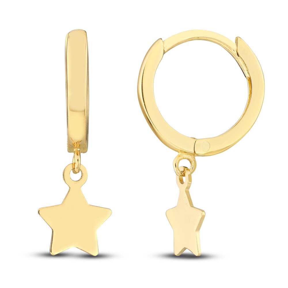 Star Dangle Hoop Earrings 14K Yellow Gold plKauyHM