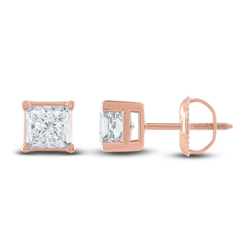 Diamond Solitaire Stud Earrings 1-1/4 ct tw Princess 14K Rose Gold (I2/I) qaVKWN5f