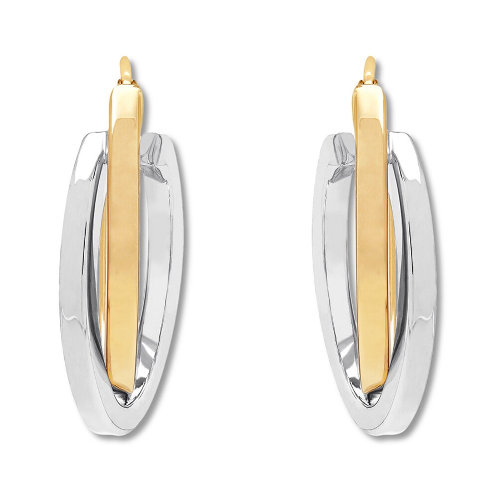 Double Hoop Earrings 14K Two-Tone Gold qg45IGqt