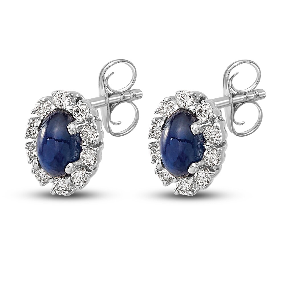 Natural Blue Sapphire Stud Earrings 1/5 ct tw Diamonds 14K White Gold qkoIcd1s