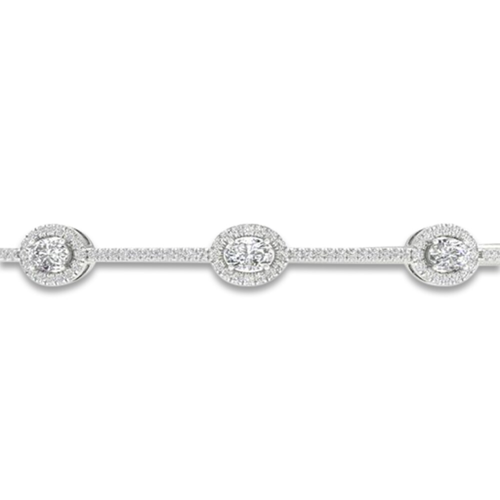 Diamond Bangle Bracelet 1 ct tw Oval/Round 14K White Gold qsMR3KXy