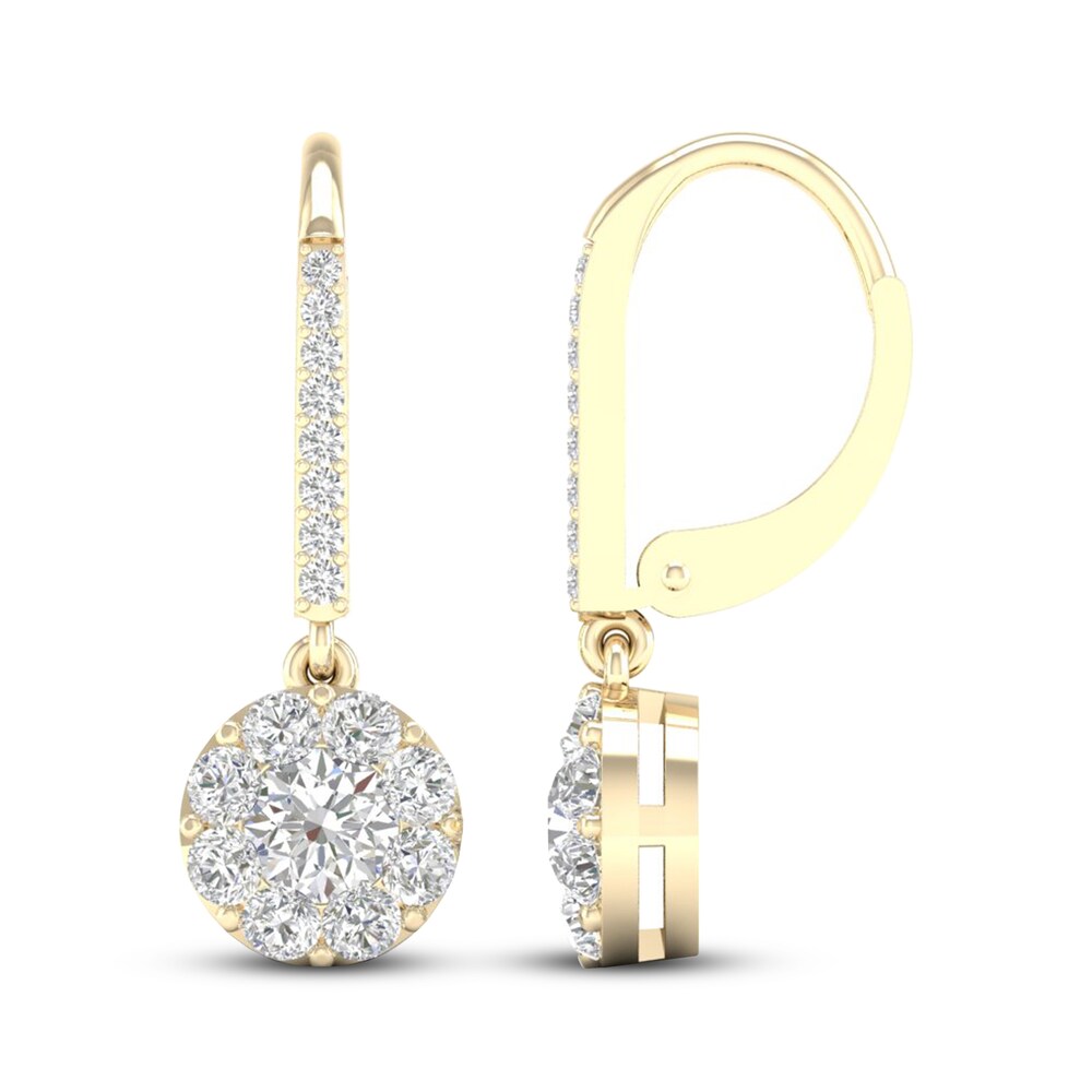 Diamond Dangle Earrings 1 1/10 ct tw Round 14K Yellow Gold rfI7nsu1