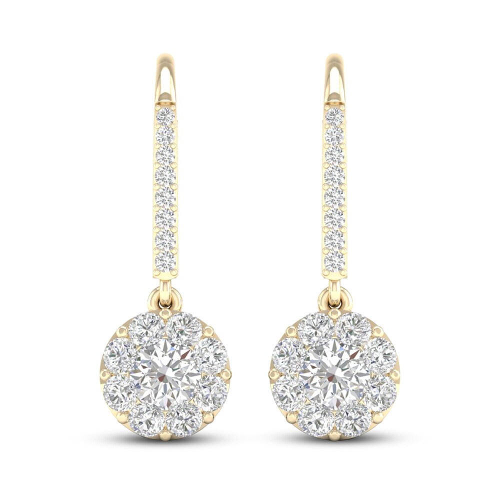 Diamond Dangle Earrings 1 1/10 ct tw Round 14K Yellow Gold rfI7nsu1