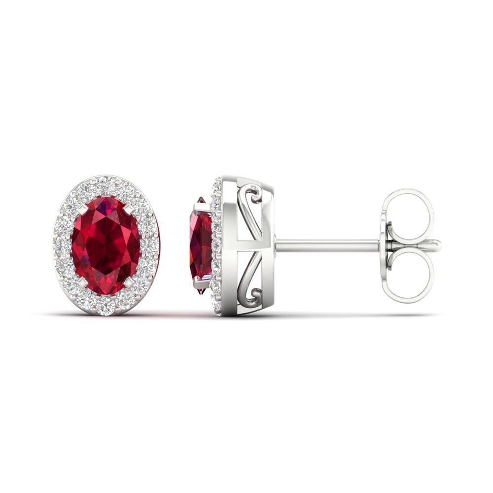 Lab-Created Ruby & Lab-Created White Sapphire Stud Earrings 10K White Gold s8it9tWj