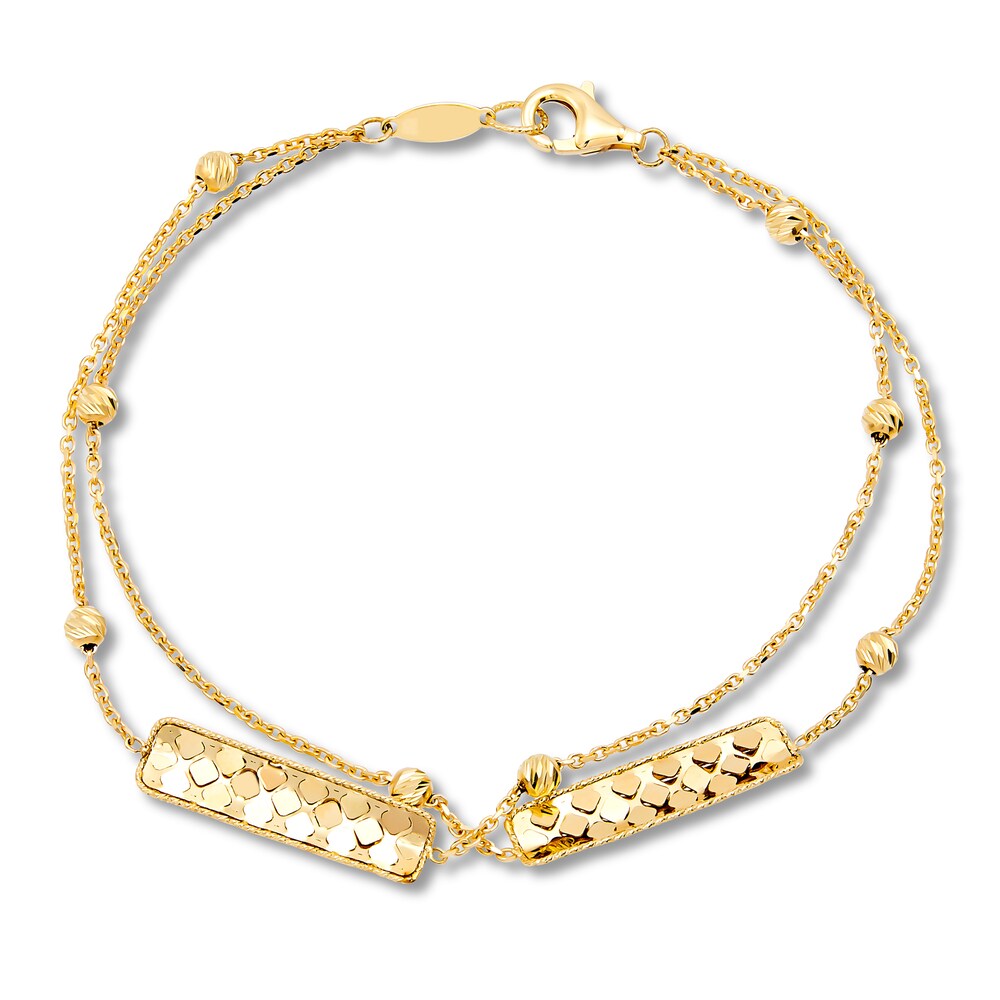 Italia D\'Oro Bar & Bead Double Row Bracelet 14K Yellow Gold s97lKYQW