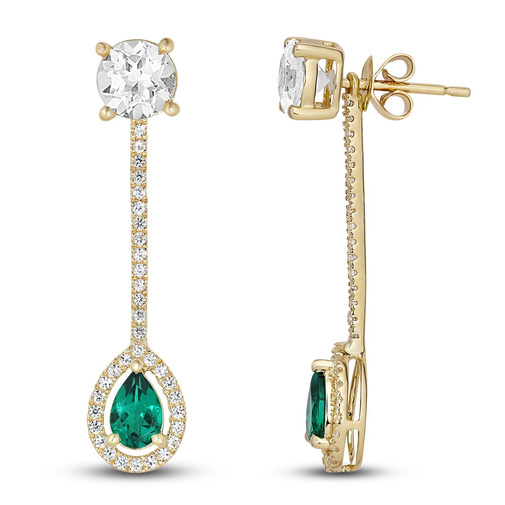 Lab-Created Emerald & Lab-Created White Sapphire Dangle Earrings 10K Yellow Gold st8a15KR