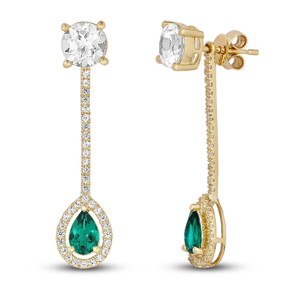 Lab-Created Emerald & Lab-Created White Sapphire Dangle Earrings 10K Yellow Gold st8a15KR