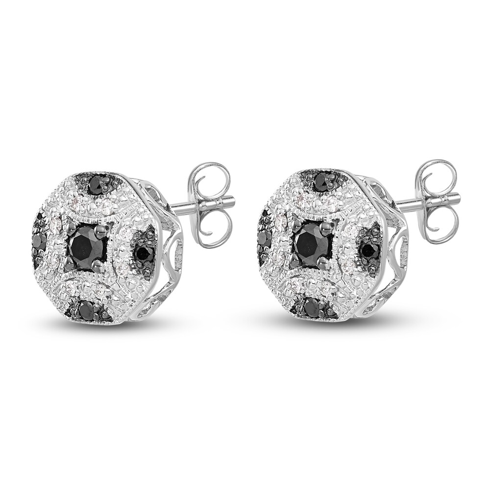 Black & White Diamond Stud Earrings 1/4 ct tw Round 14K White Gold sw4UWHPK