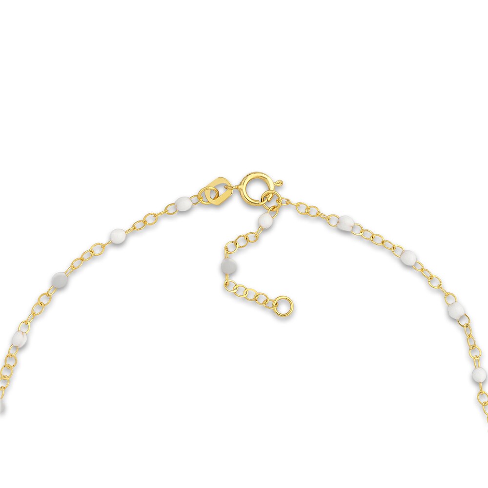 Bead Bracelet White Enamel 14K Yellow Gold 7.5\" tNlue4AG