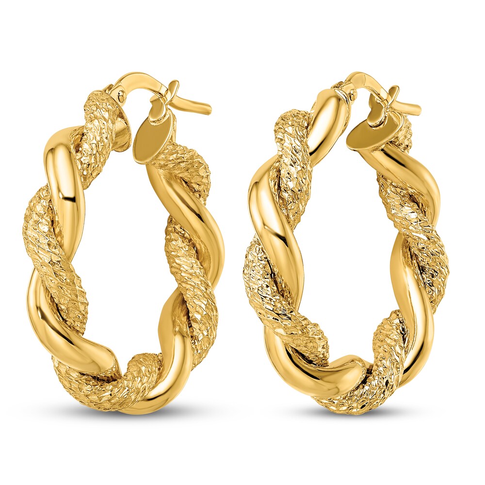 Diamond cut Twisted Hoop Earrings 14K Yellow Gold tOAYdOGu