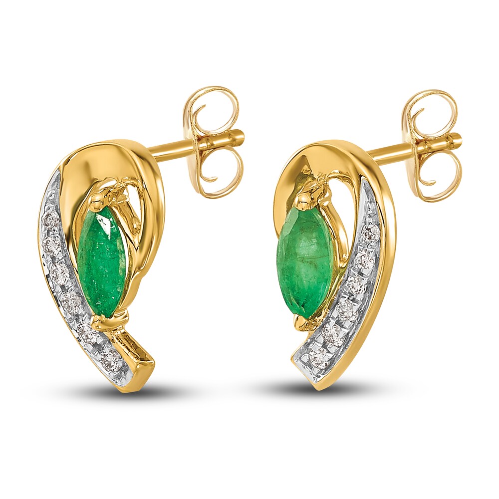 Natural Emerald Earrings 1/20 ct tw Diamonds 14K Yellow Gold tahLkJhG