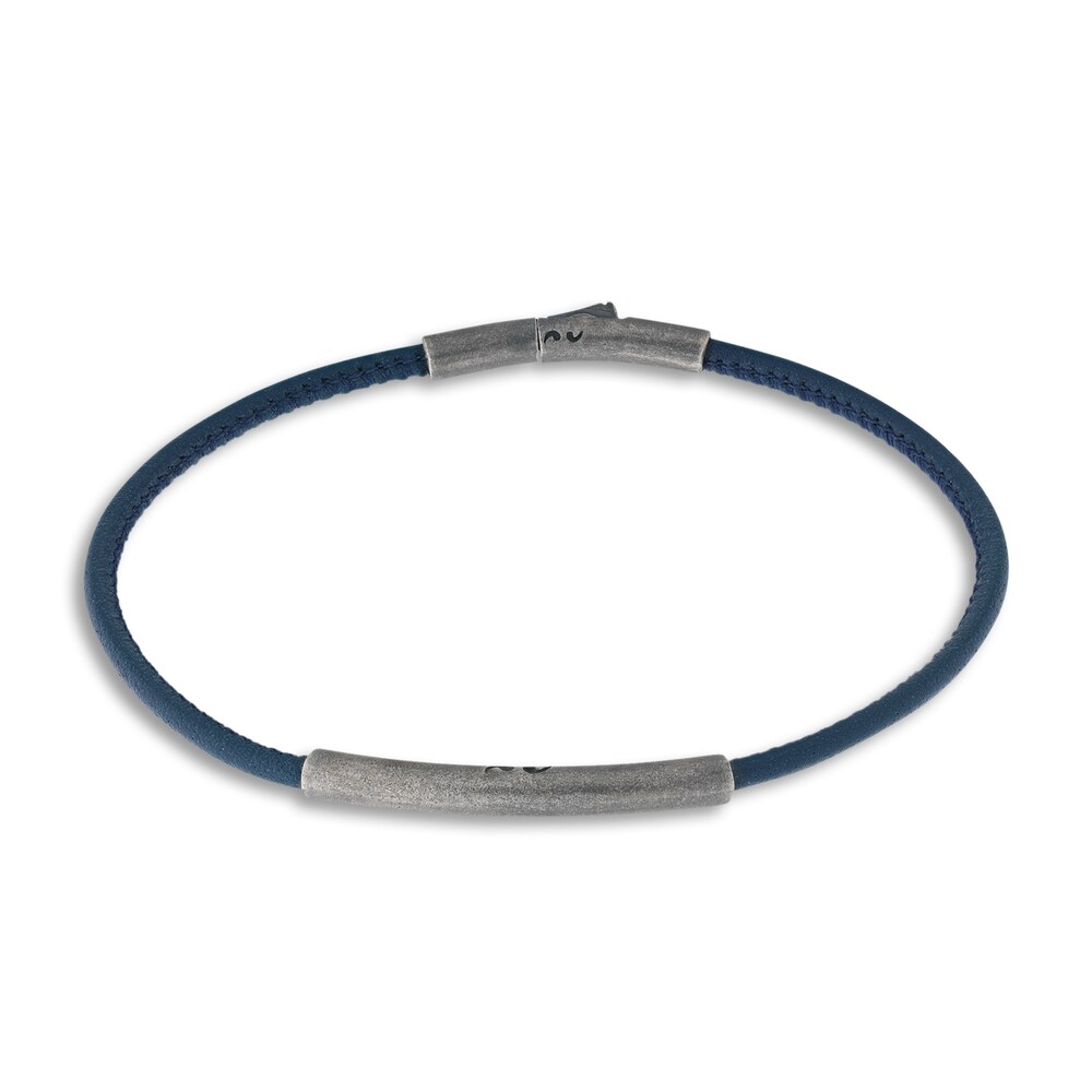 Marco Dal Maso Men\'s Thin Blue Leather Bracelet Sterling Silver 8\" tcsdqAjg