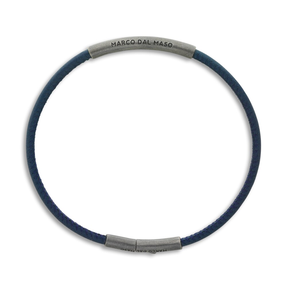 Marco Dal Maso Men\'s Thin Blue Leather Bracelet Sterling Silver 8\" tcsdqAjg