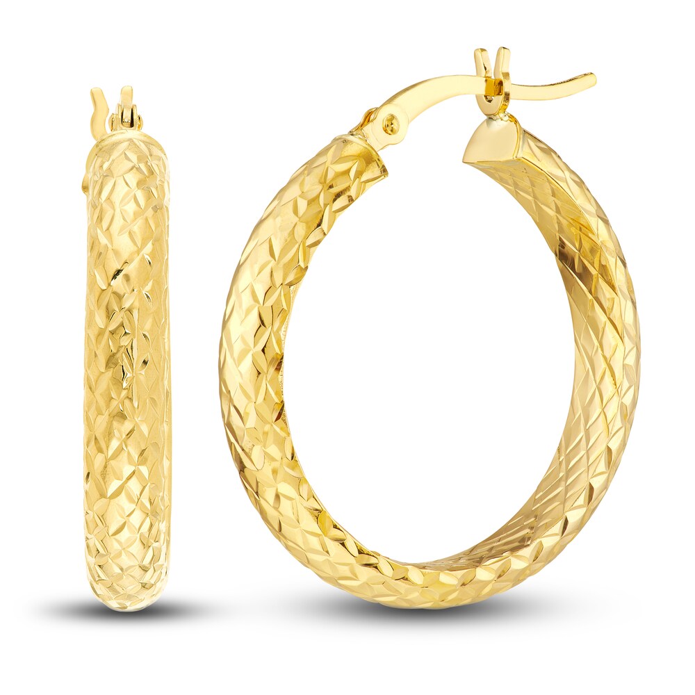 Diamond-Cut In/Out Hoop Earrings 14K Yellow Gold 25mm uOQoBIFz [uOQoBIFz]