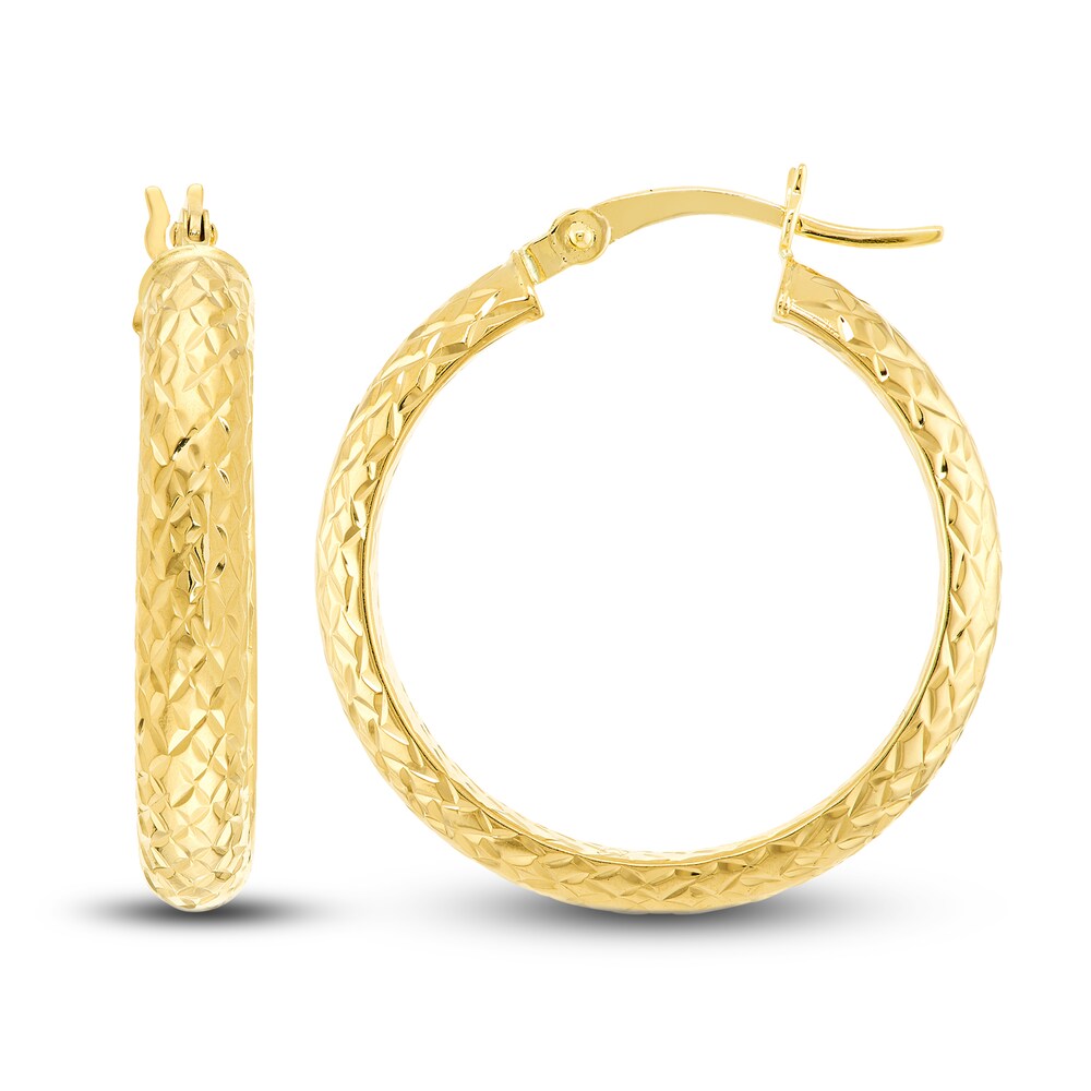 Diamond-Cut In/Out Hoop Earrings 14K Yellow Gold 25mm uOQoBIFz